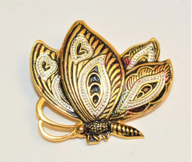 Broche Papillon - Métal Doré émaillé Et Strass - Neuf Sans Emballage - Bijou Fantaisie