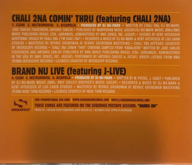 DJ Nu-Mark (Promo CD Sequence) Chali 2NA J-Live Jurassic 5 *Very Good*