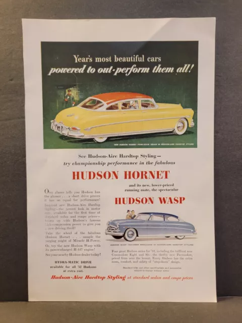 Vintage Hudson Hornet & Hudson Wasp 1952 Print Ad Garage Decor Ephemera