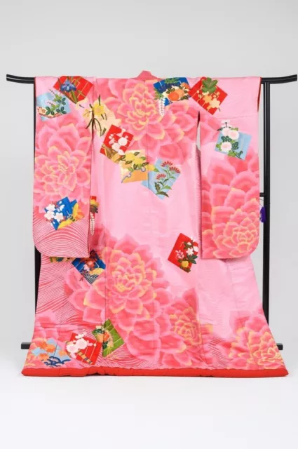 Japanese Silk Kimono Robe Uchikake Wedding Embroidery Antique #U5