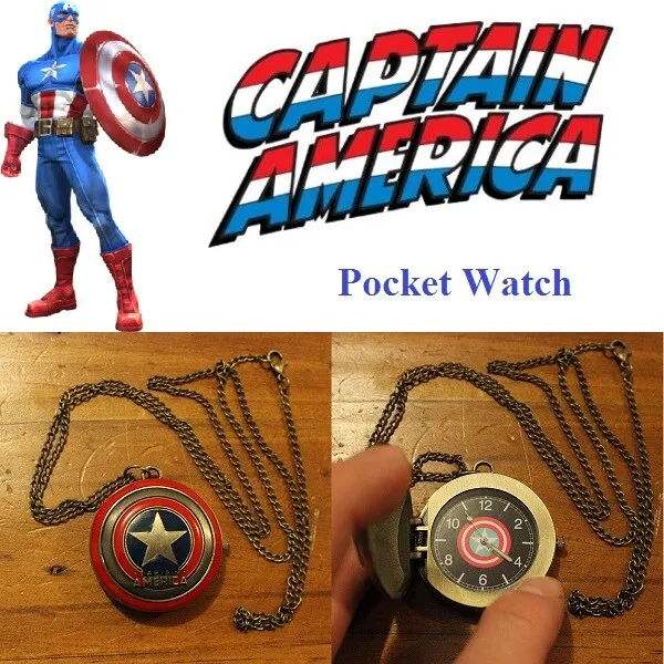 Captain America Avengers Pocket watch necklace Boys Birthday Gift Kids - Perth