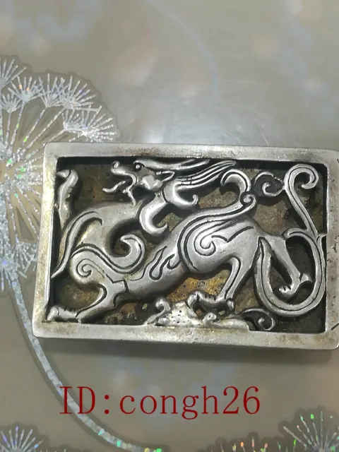 China hollow out Handwork Relief Dragon-pattern Tibetan Silver Belt Buckle