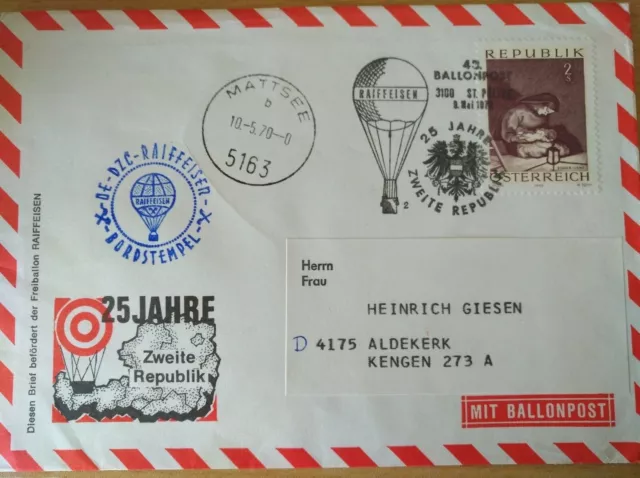 Zweite Republik Österreich 25 Jahre, mit div. Ballonpoststempeln aus 1970