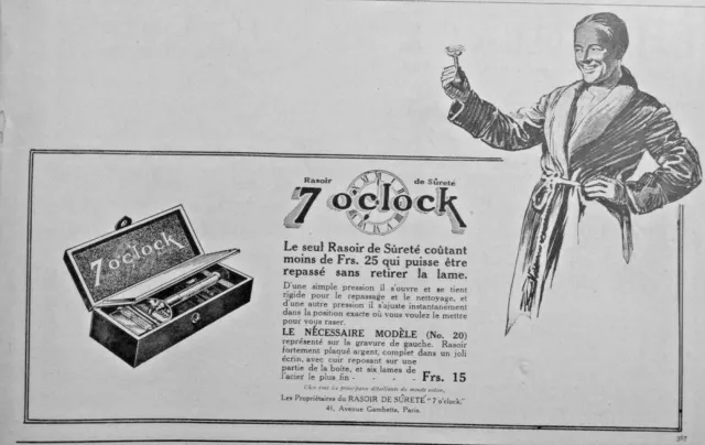 Publicité De Presse 1919 Rasoir De Sureté 7 O'clock Le Necessaire Modèle N°20