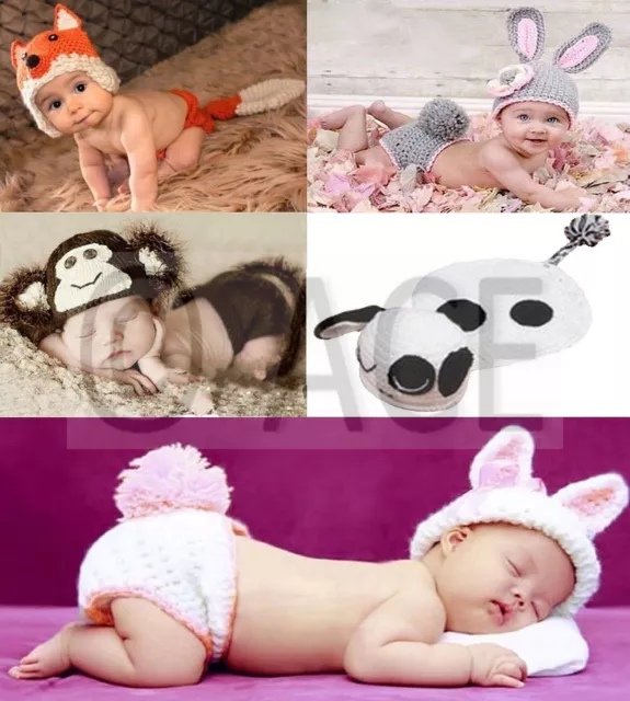 Baby Boys Girls Crochet Knit Costume Outfit Beanie Hat Newborn Romper Animal Set
