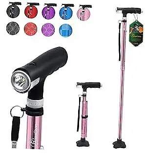 Walking Cane for Women Folding Cane for Men with Two Led Lights Quad Cane Pink