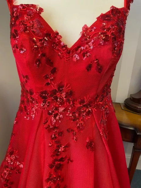 Hebeos Scarlet Red sequinned bodice Prom, Ball Gown, Bridesmaid dress size 16