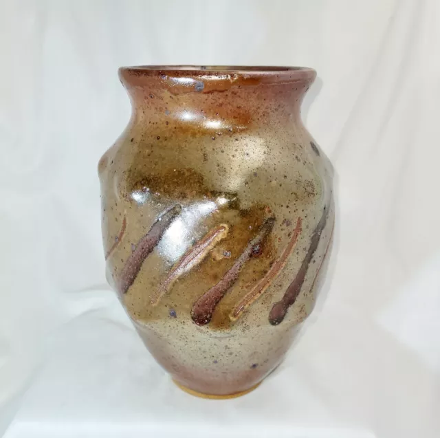 Handcrafted Stoneware Iridescent Glazed Earthtone Color Vase Signed Joseph
