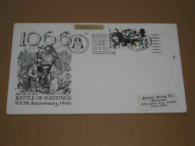 1966 GB BATTLE OF HASTINGS 4d PHOSPHOR FDC RARE POPULAR WITH VISITORS Slogan Pmk