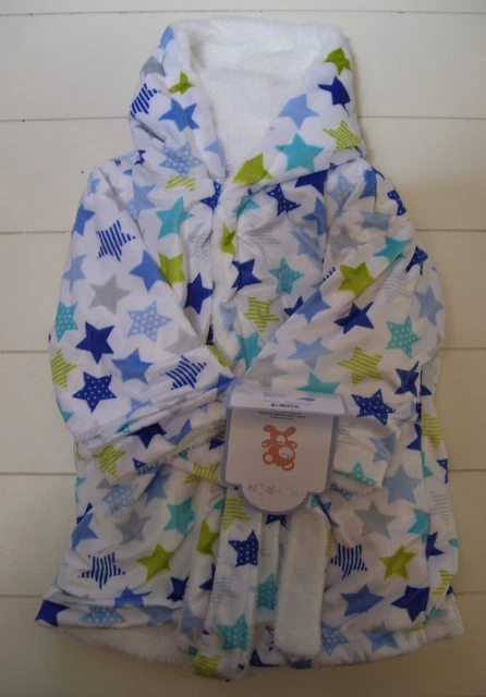 Boys Girls Ron Ron Luxurious Super Soft Faux MInk Star Hooded Bath Robe 0-18M