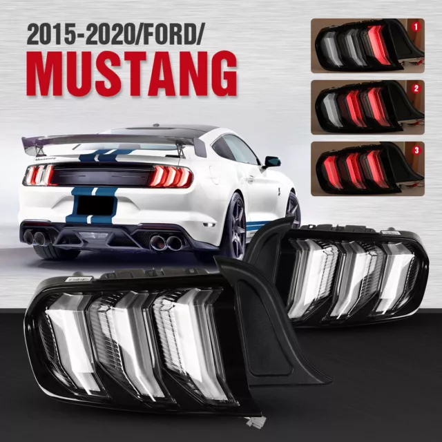 For 2015+ Ford Mustang Tail Lights LED Sequential Turn Signal Clear Euro Style