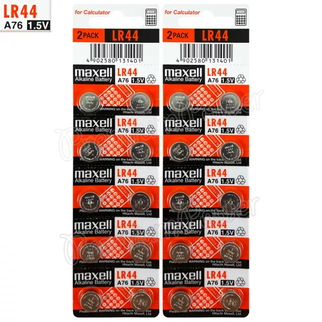 20 X Maxell LR44 Alkaline Batterien 1.5V A76 AG13 303 357 L1154 SR44 Pack 2