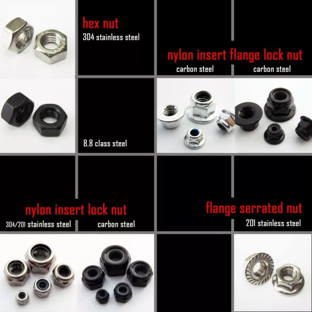 25/50/100pc Metric Hex Nut Nylon Insert Flange Self Locking Nylock Nyloc Locknut