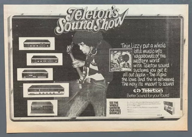 THIN LIZZY PHIL LYNOTT vintage 1974 ADVERT TELETON AMPS