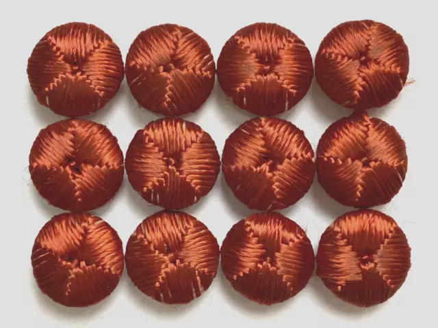 Lot de 12 boutons anciens en soie 12 mm - Brun-rouge