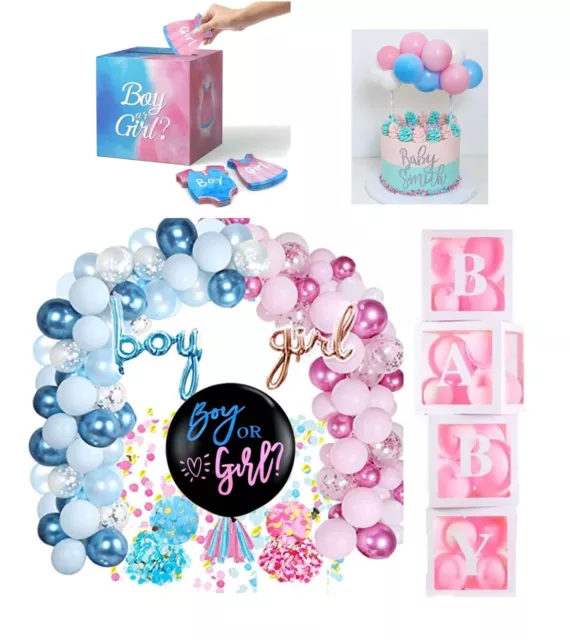 MEGA Bundle Gender Reveal Ballon Girlande Party Babybox girl boy rosa blau