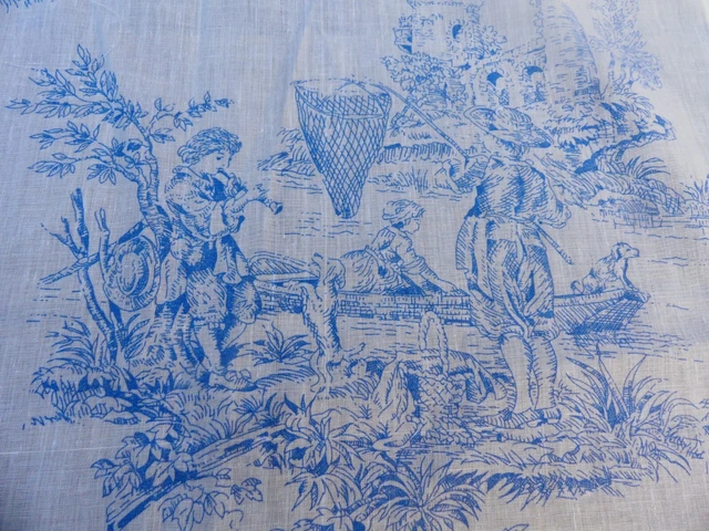 Coupon De Tissu Rayé Bleu Et Blanc - Coton 100% - 145x102 Cm - Comme Neuf