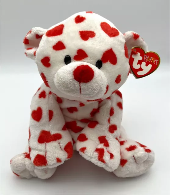 Ty Pluffies “Dreamsy” the Red & White Heart Pattern Bear Plush Toy 2007