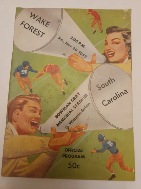 Vintage NCAA Wake Forest vs South Carolina Football Program Nov 29th 1952