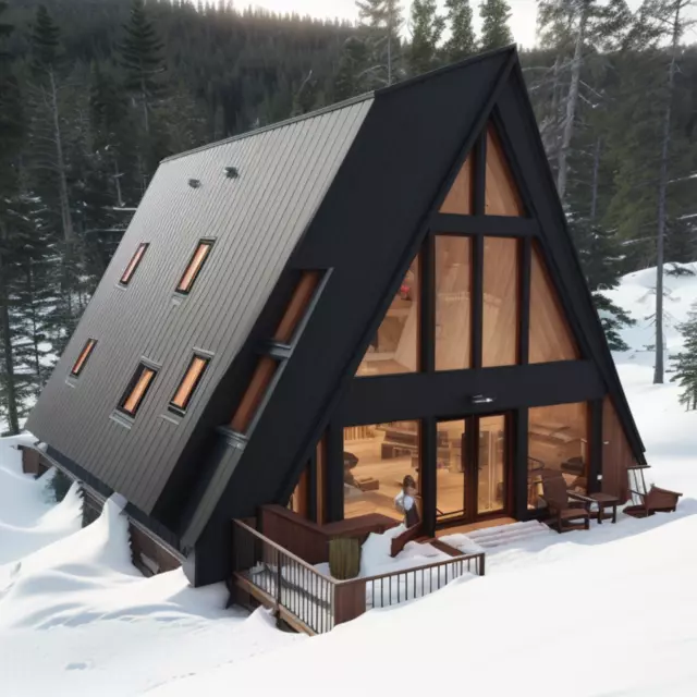Modern A-Frame Cabin House Plan With AutoCAD File And PDF For Blueprint Plans