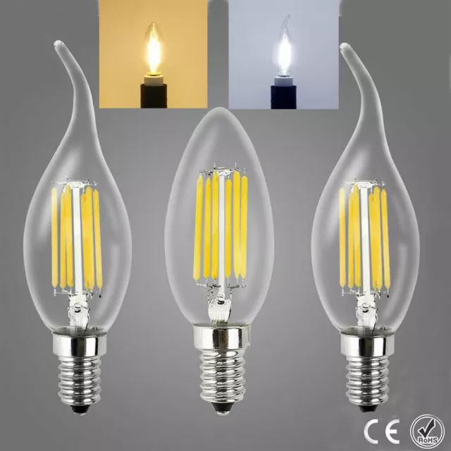 Dimmable LED Filament Bougie Ampoule E14 220V 240V 2W 4W 6W C35/C35L Lampe Rlm