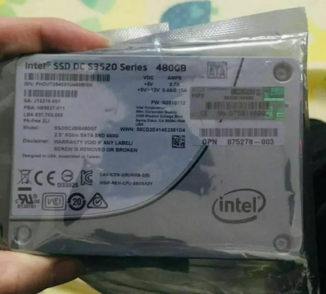 Intel S3520 Series 480GB SSD 2.5" SATA III Solid State Drive SSDSC2BB480G7 HPE