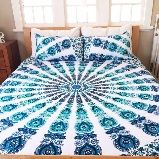 Turquoise Mandala Matelassé Couvre Lit Reine Set Literie Housse D'Oreiller