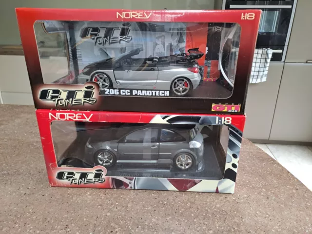 2 x Norev 1/18 Scale Diecast GTI Tuner Model cars Opening parts boxed