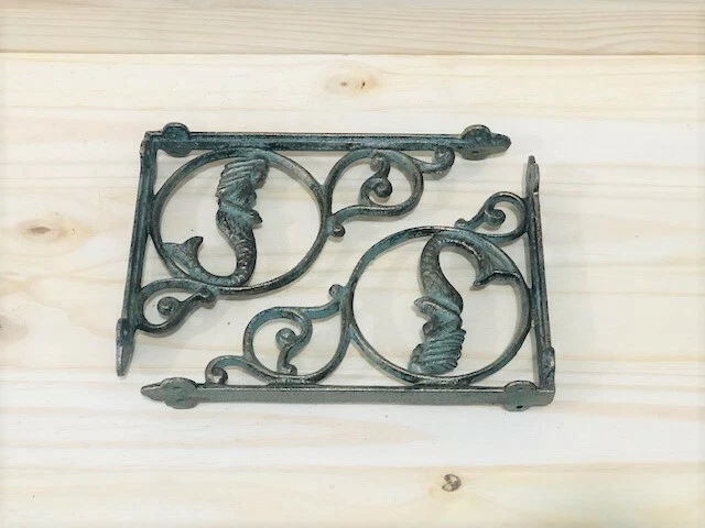 2 Cast Iron MERMAID Brackets Garden Braces Shelf Bracket Corbel Beach Nautical 3