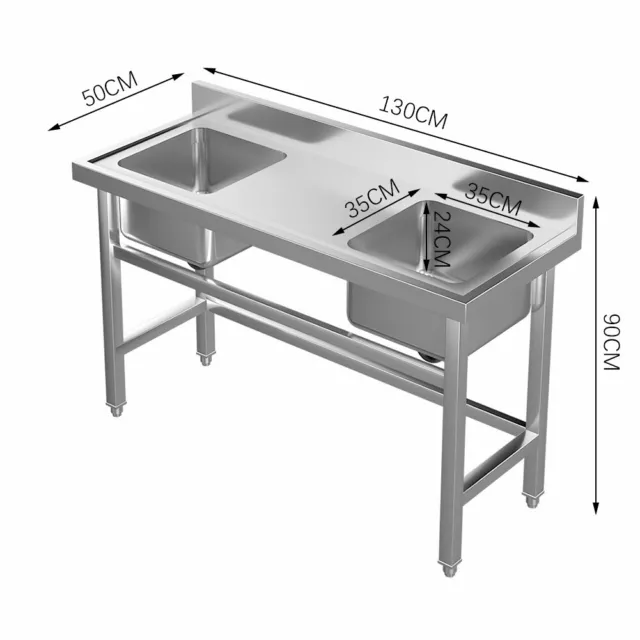 Commercial Stainless Steel 2 Bowl Sink Wash Table Kitchen Catering Drainer Waste 3