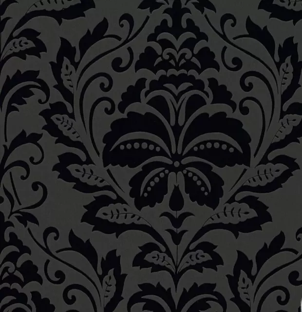 AS Creation Black Flock Floral Damask Pattern Living Walls Wallpaper 255426