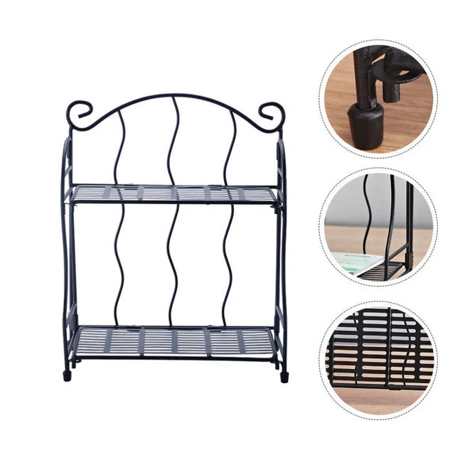 2 Couches Industriel Bibliothèque De Bureau - Étagère De Rangement En Bois Et Métal, Étagère D'organisateur De Comptoir, Étagère D'affichage De Support Debout Libre, DIY Organisateur De Bureau(White,7