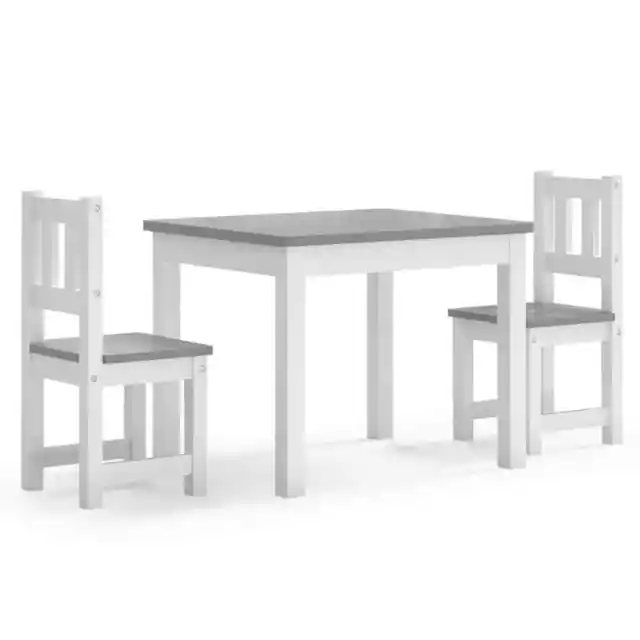 Ensemble de table et chaises enfants 3 pcs Blanc et gris MDF 2