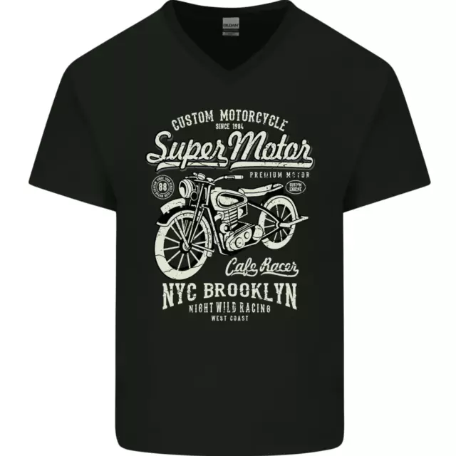 Super Motor Cafe Racer Motorcycle Biker Mens V-Neck Cotton T-Shirt