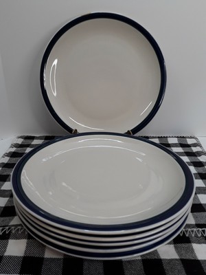 LOT OF 4 Tienshan Kitchen Basics GREEN/BLUE Band Salad/Desert Plates