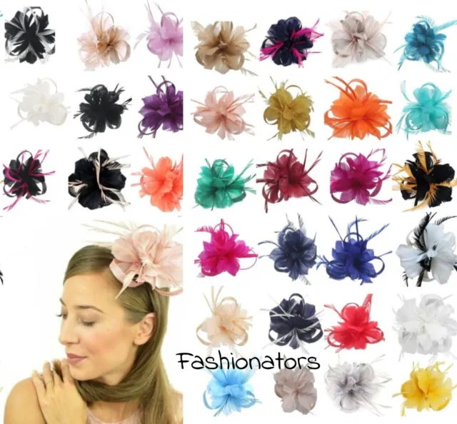 Flower Hair Clip Feathers Small Fascinator Mini Top Hat Wedding Royal Ascot Race