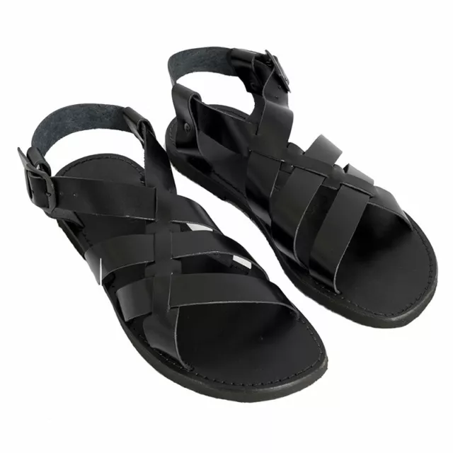 Sandales D'Été Gladiateur Noir Fatti à la Main en Cuir pour Homme Made IN Italy