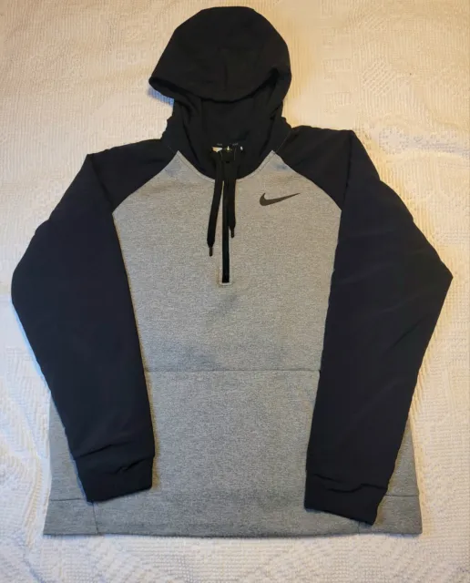 Nike Dri Fit Swoosh Logo Half Zip Hybrid Hoodie Sweatshirt Large Gray Black Mens