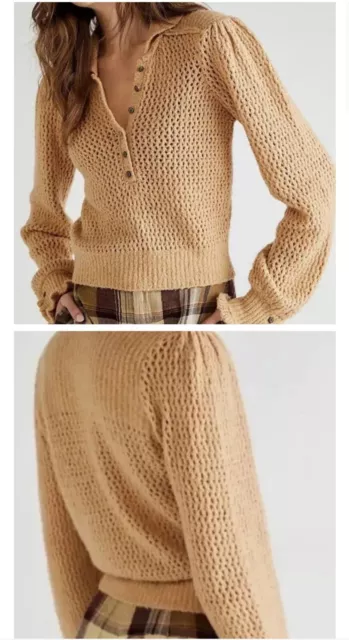 Free People Pullover Sweater Camel Tan Collar Sz X Small NWT