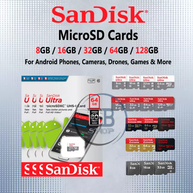 SanDisk Micro SD Card 8GB 16GB 32GB 64GB 128GB Adapter Extreme Pro Ultra Memory