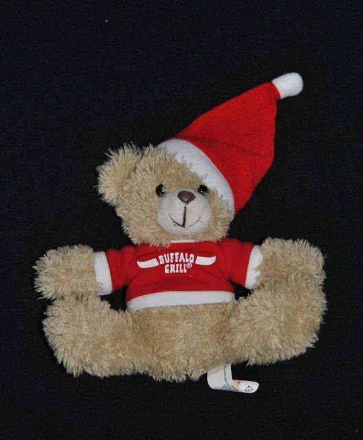 Peluche Doudou Ours Beige BUFFALO GRILL Père Noel Bonnet Rouge 15 Cm Etat NEUF
