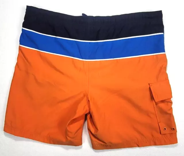 Nautica Mens Swim Trunks Large Orange Blue Stripe Mesh Lined Quick Dry Pocket 3