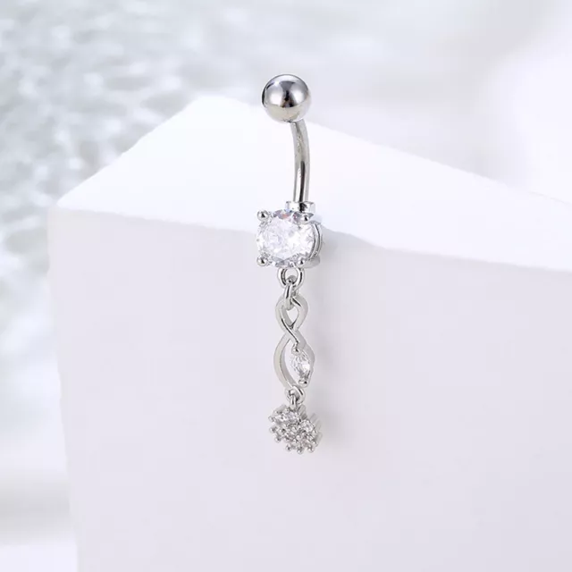 Simple Trendy Shiny Zircon Pendant Belly Button Rings Flower Dangle Navel Nail