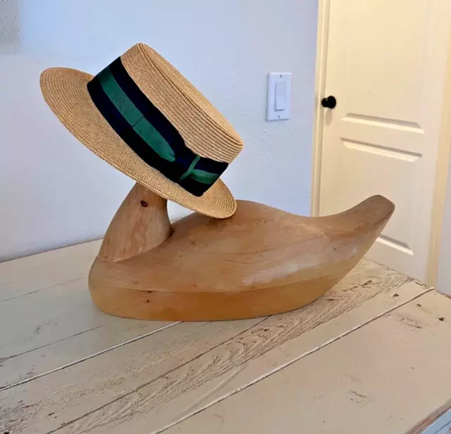 Vintage  Men's Size Medium Straw Boater Skimmer Hat Made in Italy