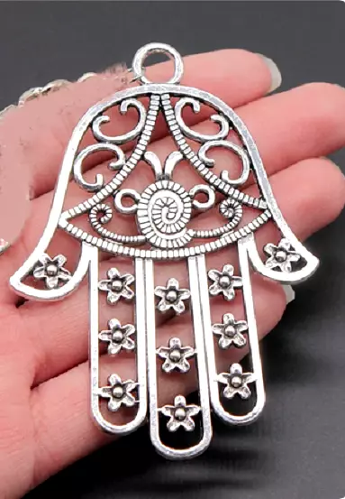 Large HAMSA HAND PAGAN Pendant On 20" 925 Sterling Silver Necklace GOLD GIFT BOX