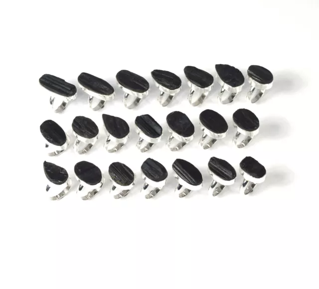 Wholesale 21PC 925 Solid Sterling Silver Rough Black Tourmaline Ring Lot B