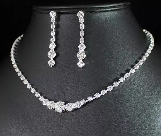 Beautiful Clear Austrian Rhinestone Crystal Necklace Earrings Set Bridal N1392 2