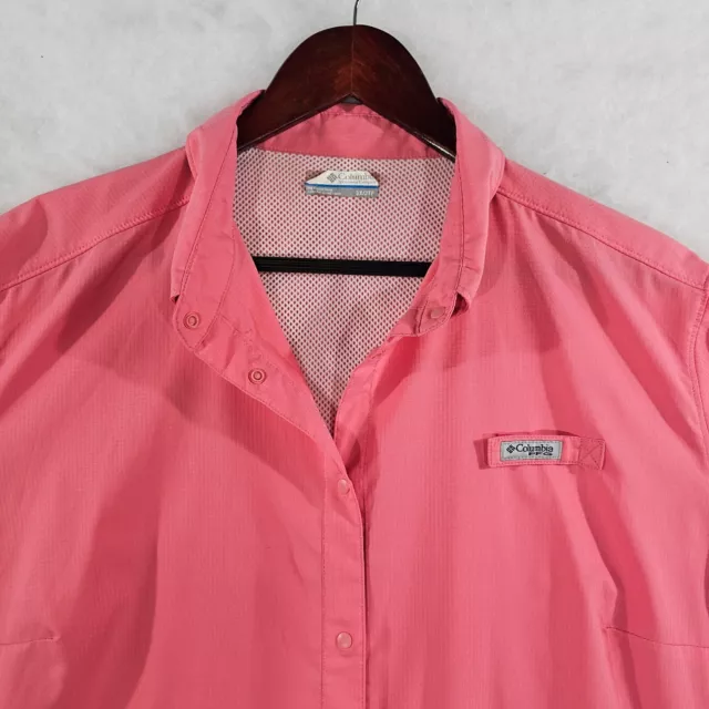 Columbia PFG Jacket Womens Vented Snaps Long Sleeve Pink Coral Plus Size 3X 3