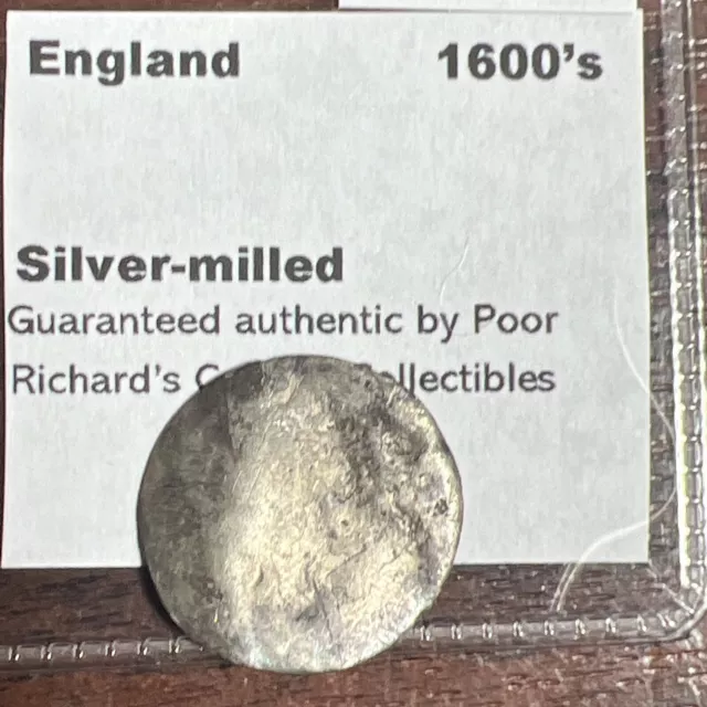 England. Medieval 1600’s Silver-Milled 20mm Coin. Crude. M1366.     F/Ship!