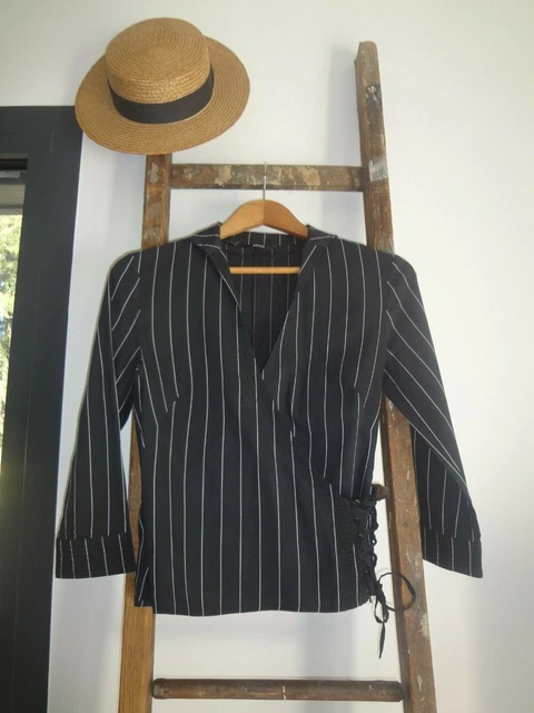 Pull Léger Noir Et Blanc Taille 34/36 - Style Tunique Épaules Découvertes - Occasion Très Bon État